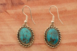 Genuine Kingman Turquoise Sterling Silver Navajo Earrings